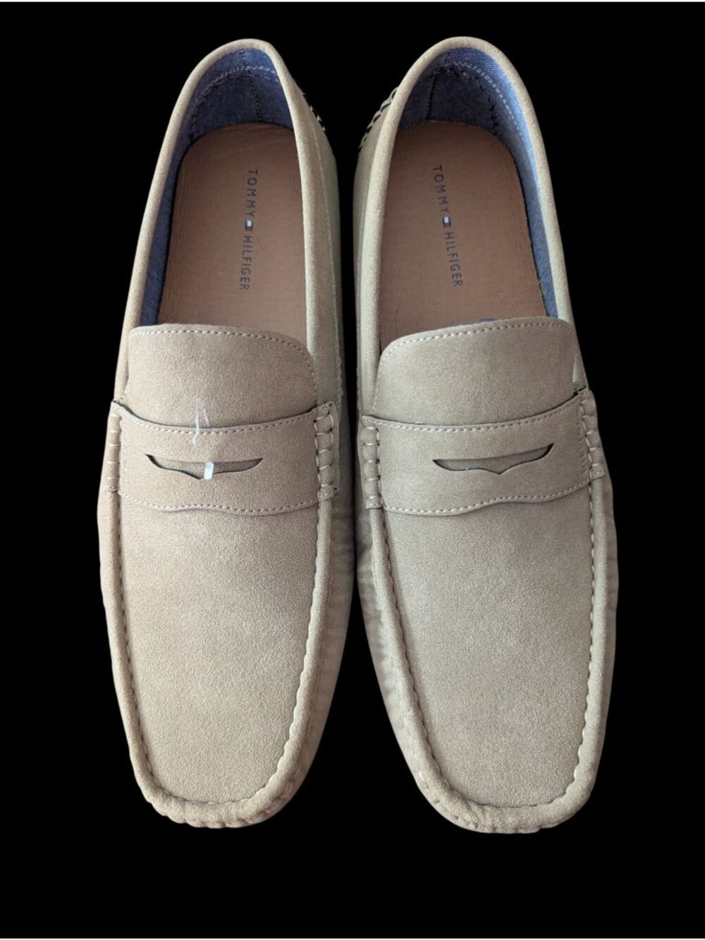 Tommy Hilfiger Mens Beige Casual Loafers Size 12 Medium Faux Leather Slip-On